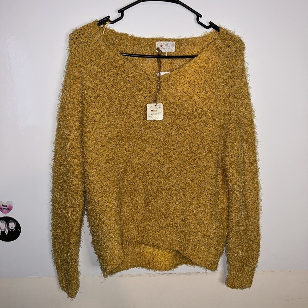 Poof Apparel Knit‎ Sweater Yellow Mock Neck Women's Size Small